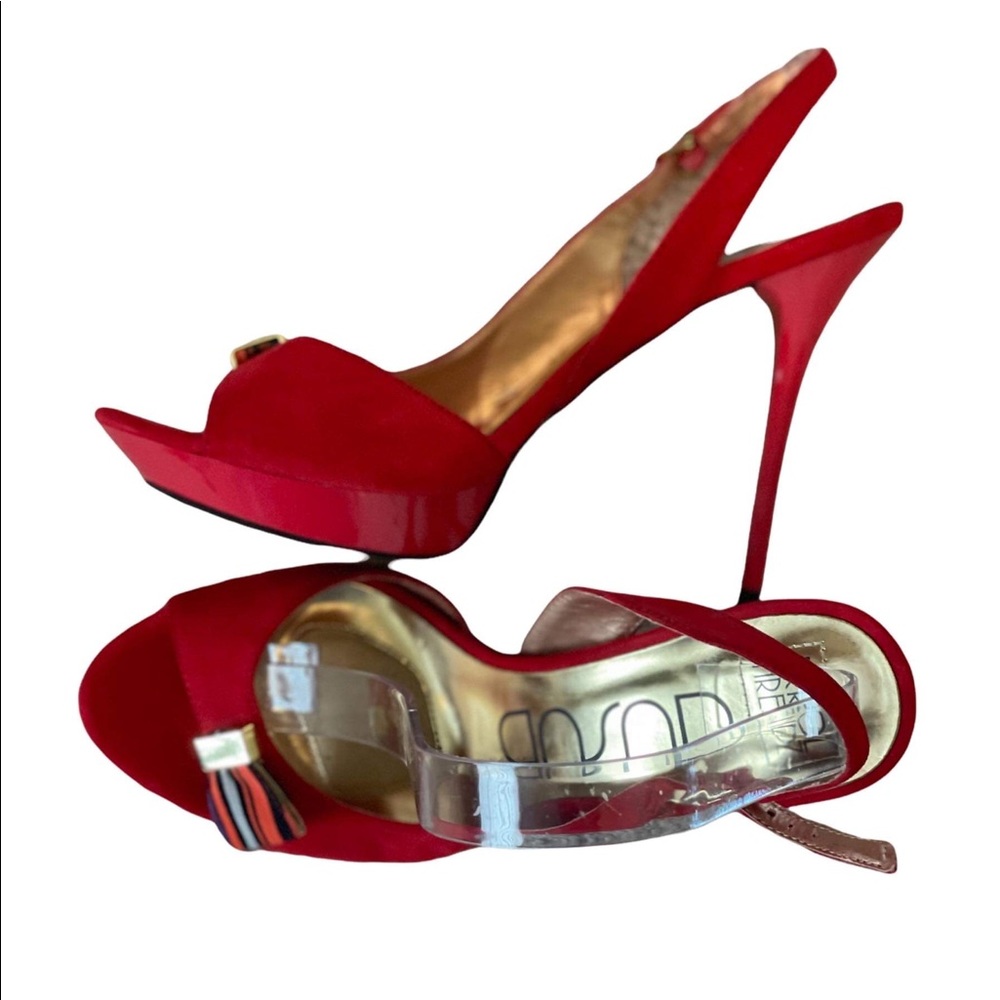 ERROL ARENDZ DUSUD Red Suede Leather Peep Toe Sling Back Stilettos US Size 10 - Picture 3 of 6